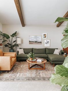 a living room filled with furniture and plants