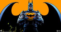 batman standing in front of an orange background