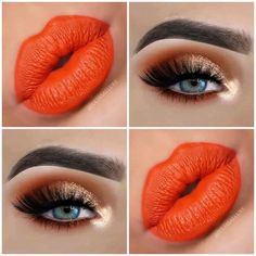 Orange Lipstick Makeup, Orange Lipstick, Orange Makeup, Date Night Makeup, Makeup For Moms, Makeup Tutorial Eyeshadow