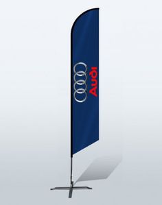 a blue flag with the word aora on it and an audi logo in red