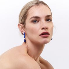 14kt Lapis Exclamation Earrings Simplicity and a WOW factor combined in one earring! The Exclamation earring are bound to stand out. Beautifully made in New York City. Et Voila! 14kt Yellow Gold 4.99gm Gold 0.82ct Diamonds 27.5X5.5X1.50MM Lapis 16X10MM Pear Drop Lapis Post Back Made in New York One Earring, Nova York, Celebrity Houses, Wow Factor, Baroque Pearls, Ring Bracelet, Earring Necklace, Bracelets For Men, Ring Earrings