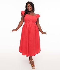 Hey there, beautiful! Looking for a stunning outfit that's as fun and flirty as you are? Look no further than this fabulous midi dress! This vibrant red dress features short flutter sleeves, a smocked back for the perfect fit, and a convenient back zipper. The sweetheart neckline adds an extra touch of sweetness to this timeless piece. Complete with boning in the bodice!Available in sizes XS-4X while supplies last.Style runs small; Please review size chart. Stunning Outfits, Unique Dresses, Hey There, Flutter Sleeves, Vibrant Red, Flutter Sleeve, Sweetheart Neckline, Timeless Pieces, Unique Vintage