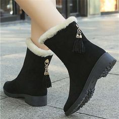 Category:Boots; Upper Materials:Faux Suede; Embellishment:Buckle; Season:Winter; Heel Type:Flat Heel; Gender:Women's; Toe Shape:Round Toe; Type:Booties Ankle Boots,Fleece Lined; Style:Casual,Comfort; Heel Height(inch):<1; Outsole Materials:Rubber; Occasion:Daily; Closure Type:Loafer; Pattern:Solid Color; Listing Date:09/14/2023; 2024 Trends:Snow Boots,Plus Size Winter Fringe Boots With Round Toe, Fall Tassel Boots With Round Toe, Casual Winter Boots With Fringe, Casual Fringe Winter Boots, Casual Winter Fringe Boots, Winter Fringe Ankle Boots, Boots Plus Size, Boutique Ideas, Buckled Flats