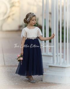 Tulle flower girl dress lace flower girl dress flower girl | Etsy Dusty Blue Flower Girl Dress, Navy Flower Girl Dress, Flower Girl Dresses Blue Dusty, Blue And White Flower Girl Dresses, Navy Blue Flower Girl Dresses, Bohemian Flower Girl Dress, Bohemian Flower Girl, Navy Flower Girl, Flower Girl Dresses Navy