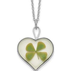 Silver Trim Four Leaf Clover Heart 20 inch Silver-plated Chain Necklace This Expertly Designed Jewelry: Necklaces are Manufactured with Percision in the Country of THAILAND Made of Fashion and featuring these Amazing Attributes; Spring Ring, Sterling silver, Silver-tone, Natural, Gift Boxed. List of Specifications: Material: Accent Color 1:Silver Tone; Chain Length:20 in; Chain Width:1.25 mm; Charm/Element Length:30 mm; Charm/Element Width:24 mm; Clasp /Connector:Spring Ring; Material: Primary:L Four Leaf, Leaf Clover, Four Leaf Clover, Clover Leaf, Jewelry Lover, Spring Rings, Dog Tag Necklace, Silver Fashion, Womens Necklaces