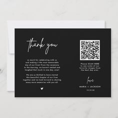 Black Modern Photo QR Code Thank You Card Qr Code Thank You Card, Minimal Wedding Decor, Diy Save The Dates, Minimal Wedding Dress, Minimalist Wedding Decor, Thank You Card Size, Modern Minimalist Wedding, Wedding Venues Texas