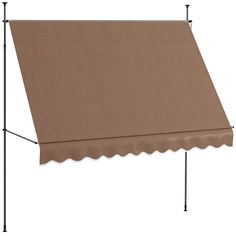 a brown awning with scalloped edges on an isolated white background and measurements