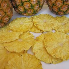 pineapples are cut up and ready to be eaten