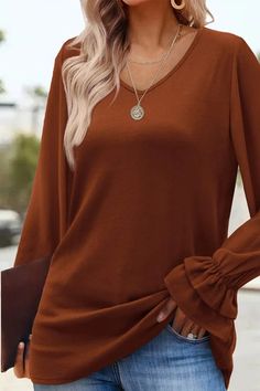 Brown V-Neck Casual Regular Fit Long Sleeves T-Shirt Casual Solid Color V-neck Long Sleeve Top, Casual Long Sleeve V-neck Top In Solid Color, Fall V-neck T-shirt, Trendy V-neck T-shirt For Fall, Stretch Solid Color T-shirt For Fall, Casual Long Sleeve Solid Color V-neck Top, Casual Solid V-neck Long Sleeve Top, Solid Color V-neck Long Sleeve Top, Solid V-neck Long Sleeve Top Casual