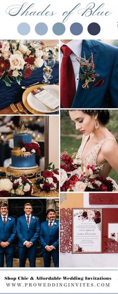 a collage of photos with different colors and designs on the same page as well as wedding details