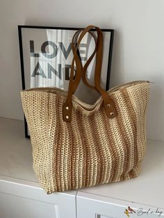 BirdinBag - Spacious Summer Straw Bag with Dual Handles and Zipper Closure Studded Bag, Straw Handbags, Fancy Hats, Bags Tote, Word Wrap, Beach Travel, Shoulder Tote Bag, Womens Tote, Shoulder Tote