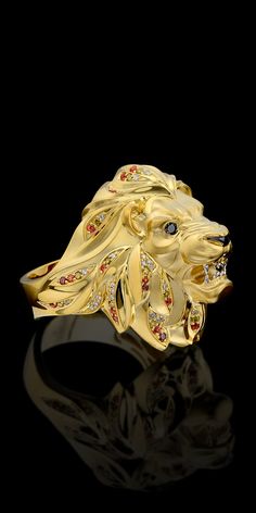 Master Exclusive Jewellery - Коллекция - Animal world Ring Master, Sapphire Eyes, Lion Ring, Gold Lion, Head Ring, Mens Ring, Exclusive Jewelry, Lion Head