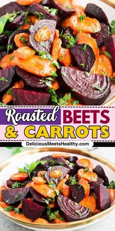 roasted beets and carrots in a white bowl