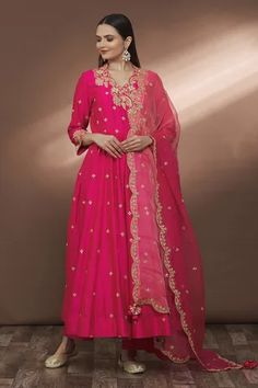 Shop for Surbhi shah Pink Pure Spun Silk Floral Embroidered Angarkha Set for Women Online at Aza Fashions Pink Traditional Wear With Gota Work For Designer Occasions, Pink Chanderi Traditional Wear With Gota Work, Pink Traditional Wear With Resham Embroidery In Dola Silk, Anarkali Style Pink Raw Silk Palazzo Set, Pink Raw Silk Palazzo Set For Festive Occasions, Pink Silk Sets With Dori Work, Pink Raw Silk Traditional Wear With Dori Work, Pink Resham Embroidery Palazzo Set In Raw Silk, Pink Art Silk Palazzo Set With Zari Work