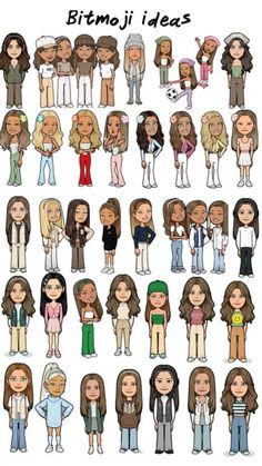 a bunch of people that are standing in front of each other, with the words bitmoji index on them