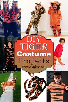 there are many pictures of children dressed up in costumes that look like tigers and tiger stripes