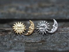 Silver Sun and Moon Stud Earrings , Stud Earrings, Earrings, Minimalist Earrings, Gift These pair of Sun and Moon Stud Earrings, Great for everyday wear. Sun Size : 10 mm Moon Size : 4.5 mm x 11 mm Sold in pair (2 Pieces) Material: 925 Sterling Silver - Silver - 14K Gold Plated Earrings come with butterfly backs. Sun Moon Star Stud Earrings, Moon Earrings Studs, Sun And Moon Earrings, Tragus Earrings Hoop, Sun Jewelry, Moon Stud Earrings, Helix Jewelry, Moon And Sun, Moon Studs