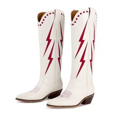 The Grove - these boots are the ultimate choice for cheering on your team in red or just rocking your favorite color. The classic cowboy boot design adds a touch of Western charm to your look. Whether you're headed to the stadium or joining fellow fans out, these boots provide the perfect fusion of style and team spirit. Material: Vegan Leather White Round Toe Heeled Boots For Western Events, White Snip Toe Heeled Boots For Rodeo, White Leather Boots For Western-themed Events, White Snip Toe Mid-calf Boots For Western-themed Events, White Snip Toe Mid-calf Boots For Rodeo, Red Round Toe Heeled Boots For Rodeo, Western White Mid-calf Boots With Reinforced Heel, White Mid-calf Boots For Winter Rodeo, Red Boots For Rodeo In Winter