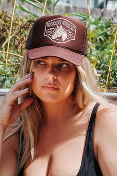 This Horse Girlie Trucker Hat gives off some major vintage vibes! Featuring an adjustable snapback, mesh back and foam front, this hat is perfect for every horse girlie! Size Breakdown: ONE SIZE Material: 100% Polyester Made in Myanmar + USA Designed in Ventura, CA Brown Country Style Trucker Hat, Brown Trucker Hat For Rodeo, Adjustable Brown Country Trucker Hat, Brown Country-style Trucker Hat With Short Brim, Trucker Cap For Rodeo, One Size Fits Most, Vintage Vibes, Myanmar, Trucker Hat, Horses