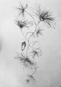 a drawing of some flowers on a piece of paper with a pen and ink in it