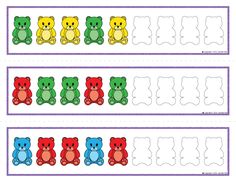 two rows of teddy bears and one row of smaller ones with the same number in each row