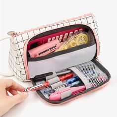 With this big and cute pencil bag organizer, you can now bring all of your beloved stationery to school!🤗. It looks even cuter when its belly is full! 🆕 Extra-long size is added! 🆕 New LIMITED editions are added!!😍 🆕 2 Waterproof DuPont washable material pencil cases are added 🆕 Pastel color added🌸 Features This cool large pencil pouch can store up to ~50 pens or pencils!🖍✏️🖌🖋🖊🔖📐📏✒️📎🖇✂️📌. The internal net pocket can store small stationery like an eraser or small note👝. A large Escuela Diy, Big Pen, Stationery Organizer, Canvas Pencil Case, Zipper Pencil Case, Pencil Case Pouch, College School, Pencil Bag, Stationery Storage