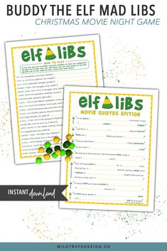 Buddy The Elf Mad Libs - Christmas Movie Night Game Elf Movie Party, Elf Film, Christmas Mad Libs, Elf Movie Quotes, Classroom Elf, Elf Party, Christmas Extravaganza, Room Parent, Christmas Movie Night