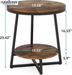 an image of a table with measurements for the top and bottom section, including two shelves