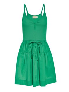 Suchi Dress Cotton Tiered Mini Dress For Day Out, Summer Cotton Dress With Tiered Skirt, Tiered Cotton Dress With Adjustable Straps, Cotton Tiered Dress With Adjustable Straps, Cotton Mini Dress With Ruffle Hem For Casual Wear, Casual Cotton Mini Dress With Tiered Skirt, Green Cotton Tiered Skirt Dress, Cotton Tiered Mini Dress With Ruffle Hem, Cotton Mini Dress With Adjustable Straps