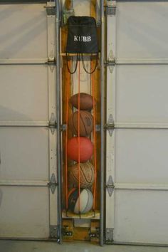 an image of a garage with basketballs in it