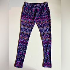 Target Mossimo Leggings- New Never Worn- Purple And Orange Pattern- Size Small- Originally $30 Fitted Purple Pants For Loungewear, Purple Stretch Bottoms For Loungewear, Purple Fitted Loungewear Bottoms, Fitted Purple Loungewear Bottoms, Casual Purple Stretch Yoga Pants, Casual Fitted Purple Yoga Pants, Purple Fitted Casual Leggings, Purple Stretch Leggings For Loungewear, Fitted Purple Leggings For Loungewear