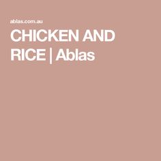 the words chicken and rice albas are in white letters on a pink background with an orange