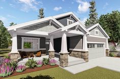 this is an artist's rendering of the front elevation of these craftsman - style home plans