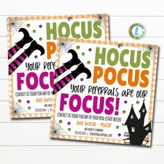 two halloween party flyers are shown on a white background with black and orange accents, one is