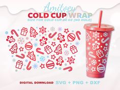 an image of a cold cup wrapper with christmas decorations on it and the words cold cup wrap