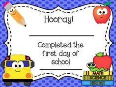 an award certificate for first day of school