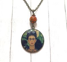 Bohemian brass necklace with a Frida Kahlo pendant and an orange carnelian pearl, Selma Dreams Bohemian Cameo Necklace For Gift, Jewelry Mexican, Feminist Jewelry, Orange Carnelian, Photo Proof, Small Gift Boxes, Bohemian Necklace, Brass Necklace, Amazon Handmade