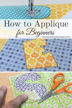 someone is using scissors to sew on some fabric and the words how to applique for beginners