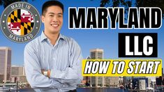 a man standing in front of a city with the words maryland, l c how to start