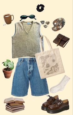 Sweatervest Aesthetic Outfit Summer, Orange Vest Outfit, Sweater Vest Outfit Summer, Sweater Vest Aesthetic, Indie Summer Outfits, Sweater Vest Outfit Aesthetic, Indie Outfits Summer, Indie Outfits Aesthetic