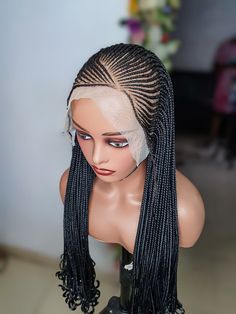 Box Braid Wig, Long Cornrow Braid Wig, Ghana Weave Lace Front Braided  Wig, Braid Wig, Braid Wig For Black Women NEED OTHER STYLES AND COLORS OF BRAIDED WIGS AND AFRICAN BRIDAL ACCESSORIES LIKE HEADWRAPS AND CORAL BEAD SETS VISIT OUR SHOP HERE: https://sereneafrica.etsy.com/ DETAILS   *Lace frontal wig. *Comes with an elastic band for securing. *Lenght: 22 inches This stunning long cornrow braid wig is inspired by traditional Ghana weave braids. Handcrafted with care and attention to detail, thi Braided Ghana Weaving Wig, Ghana Weaving Styles, Weave Braids, Micro Braids Hairstyles, Braid Wigs, Cornrow Braids, Front Braids, Braid Wig, Wig For Black Women