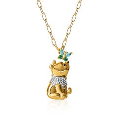 For fans of Winnie the Pooh, this pendant necklace is a wearable dream. 18-inch Disney necklace features a gold Winnie the Pooh pendant with a colorful butterfly perched atop his nose. Pooh is dressed in a cubic zirconia T-shirt for a touch of sparkle. Gold flash plated Brass Cubic Zirconia 18" link chain Officially Licensed Disney Jewelry Includes Complimentary Winnie the Pooh Gift Box Green And Blue Butterfly, Disney Pandora Bracelet, Disney Characters Christmas, Pooh Pictures, Disney Pandora, Disney Necklace, Winnie The Pooh Pictures, Cute Winnie The Pooh, Disney Gift