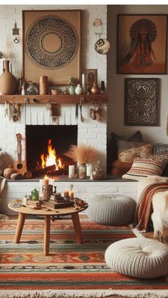 a living room filled with furniture and a fire place