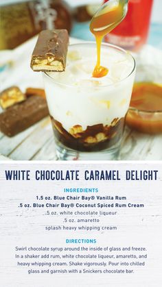 an advertisement for white chocolate caramel delight