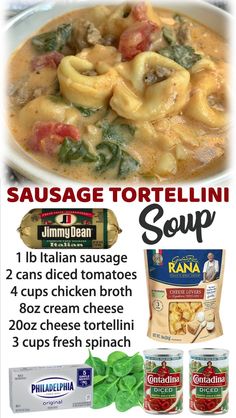 an advertisement for pasta sauce tortellini soup