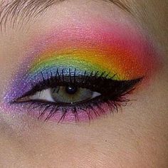 Colored Eyeshadow, Rainbow Eye Makeup, Fantasy Make-up, Make Carnaval, Rainbow Eyeshadow, Sugarpill Cosmetics, Rainbow Eyes, Pride Makeup, Unicorn Makeup