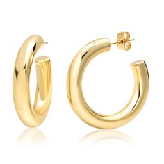 Gold plating over brass Gold Hoop Huggies Style No. PE-12447 Gold Jewelry Hoops, Shuffle Outfit, Hoop Ear Rings, Tai Jewelry, Thick Gold Hoops, Preppy Things, Jewelry Wishlist, Chunky Gold Hoop Earrings, Travel Chic