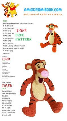 a crocheted winnie the pooh stuffed animal is shown with instructions to make it