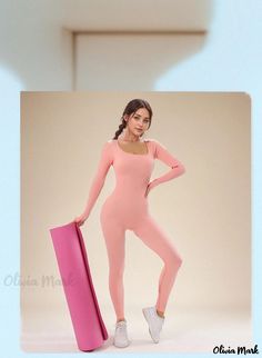 Olivia Mark - Seamless Long Sleeve Yoga Bodysuit - Premium Compression Athletic Jumpsuit for Fitness and Yoga Practice Pink Athleisure Bodysuit For Sports, Sporty Pink Bodysuit For Gym, High Stretch Pink Bodysuit For Workout, Pink High Stretch Bodysuit For Workout, Pink Sporty Bodysuit For Sports, Sporty Pink Bodysuit For Sports, Seamless Compression Bodysuit For Training, Pink Stretch Athleisure Bodysuit, Pink Stretch Jumpsuits And Rompers For Gym