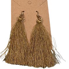 Golden Tan Fringe Drop Style Earrings. Gold Tone Fishhook Earwire. Add Some Flair To Any Outfit! Lightweight And Nwot! Adjustable Gold Tassel Earrings For Party, Gold Tassel Drop Earrings For Summer, Gold Dangle Tassel Earrings For Summer, Golden Tan, Style Earrings, Earrings Color, Fish Hook, Earrings Gold, Gold Tones